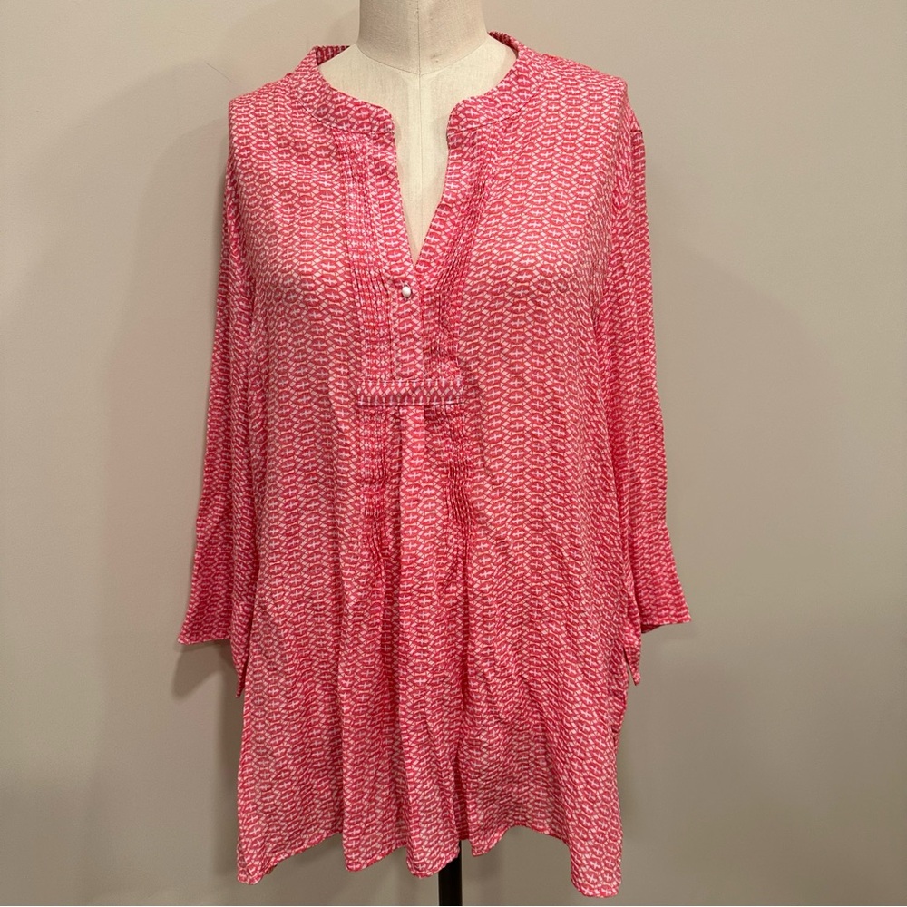 COUNTERPARTS Popover Lightweight Rayon Blend Pink Tunic Blouse Size XL